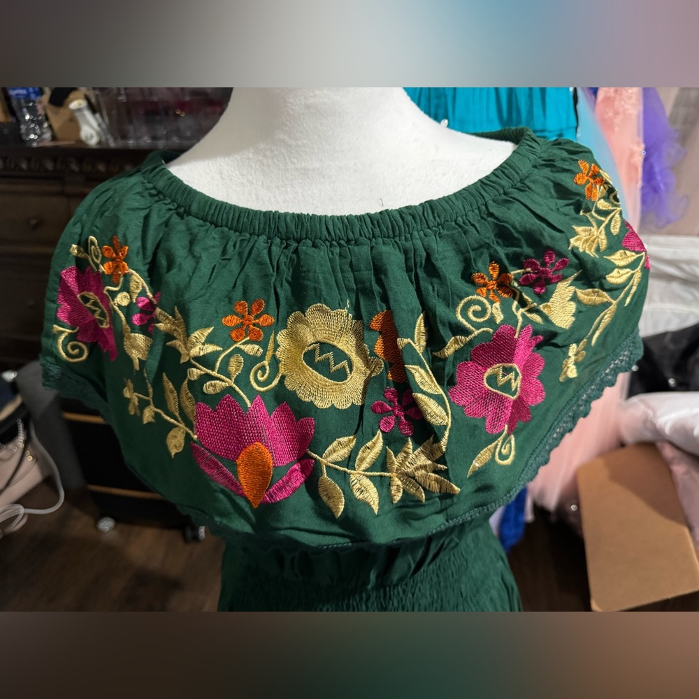 Embroidered Green Floral Dress
